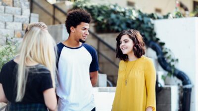 teens talking before school